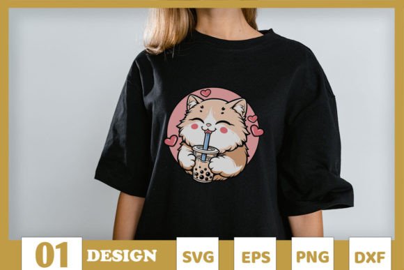 Cat Boba Tea Valentine SVG