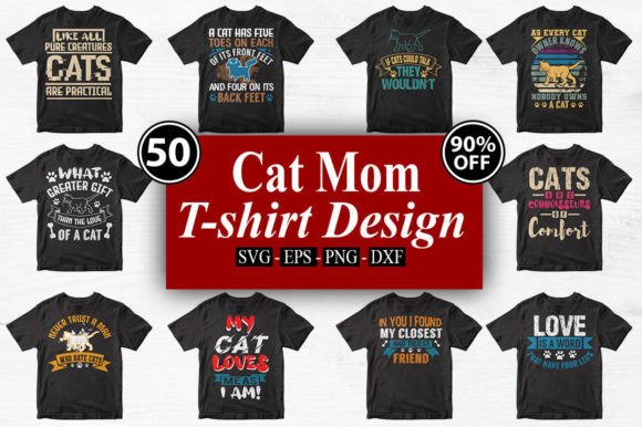 Cat Mom Typography T-shirt Design Bundle