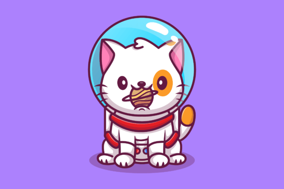 Cute Cat Astronaut with Ball Cartoon