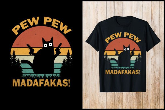 Pew Pew Madafakas Retro Cat T-Shirt