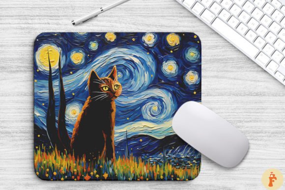 Starry Night Abyssinian Cat Mouse Pad