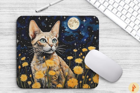 Starry Night Devon Rex Cat Mouse Pad