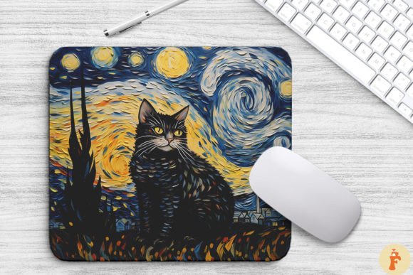Starry Night Manx Cat Mouse Pad